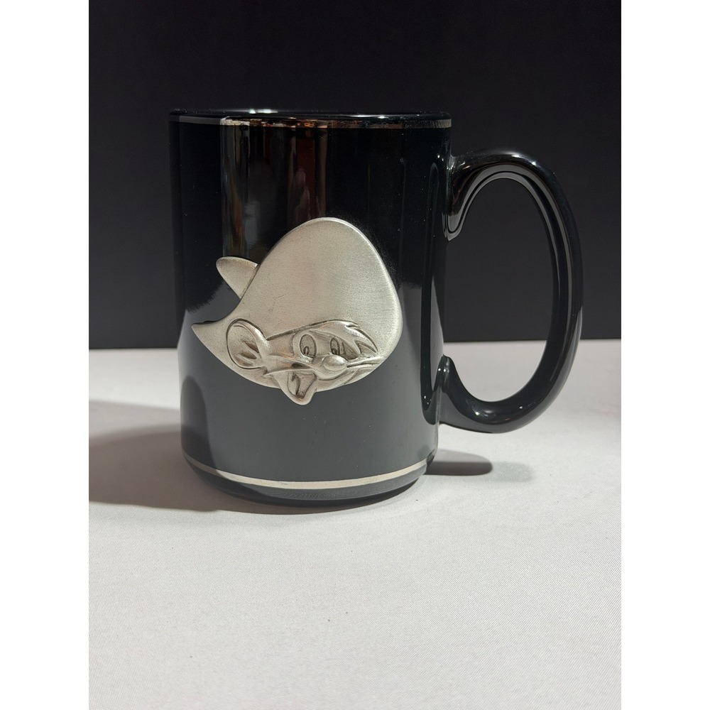 Looney Tunes Speedy Gonzales Black Ceramic Mug with 3D Pewter Emblem Silver Trim